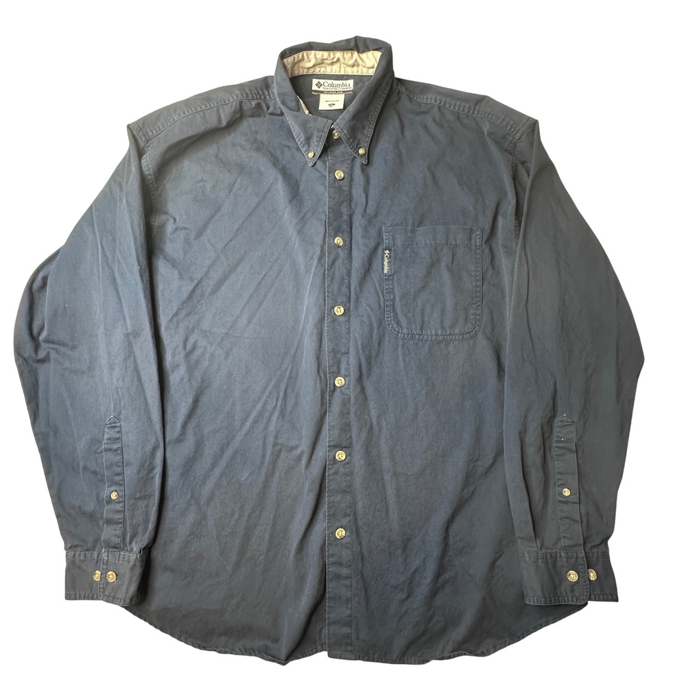 Columbia Shirt Mens XL Navy Blue Button‎ Down Long Sleeve Cotton Twill AM7921